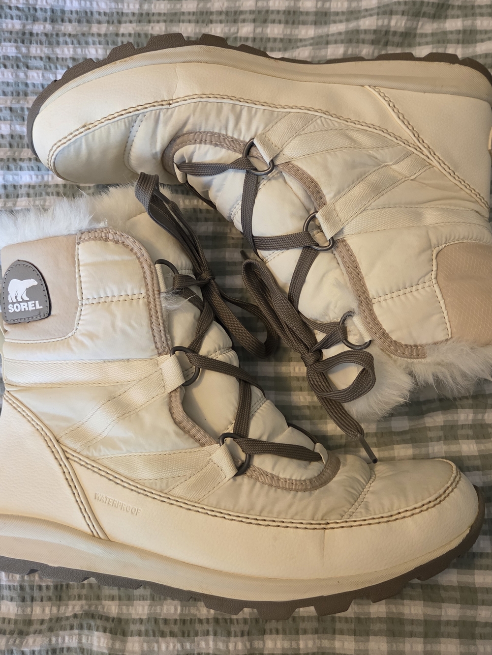 Sorel Women's Cream and Brown Winter Rain Boots